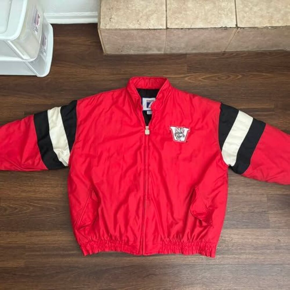 Vintage Logo 7 Wisconsin Badgers Puffer Jacket Size 2XL Red Black